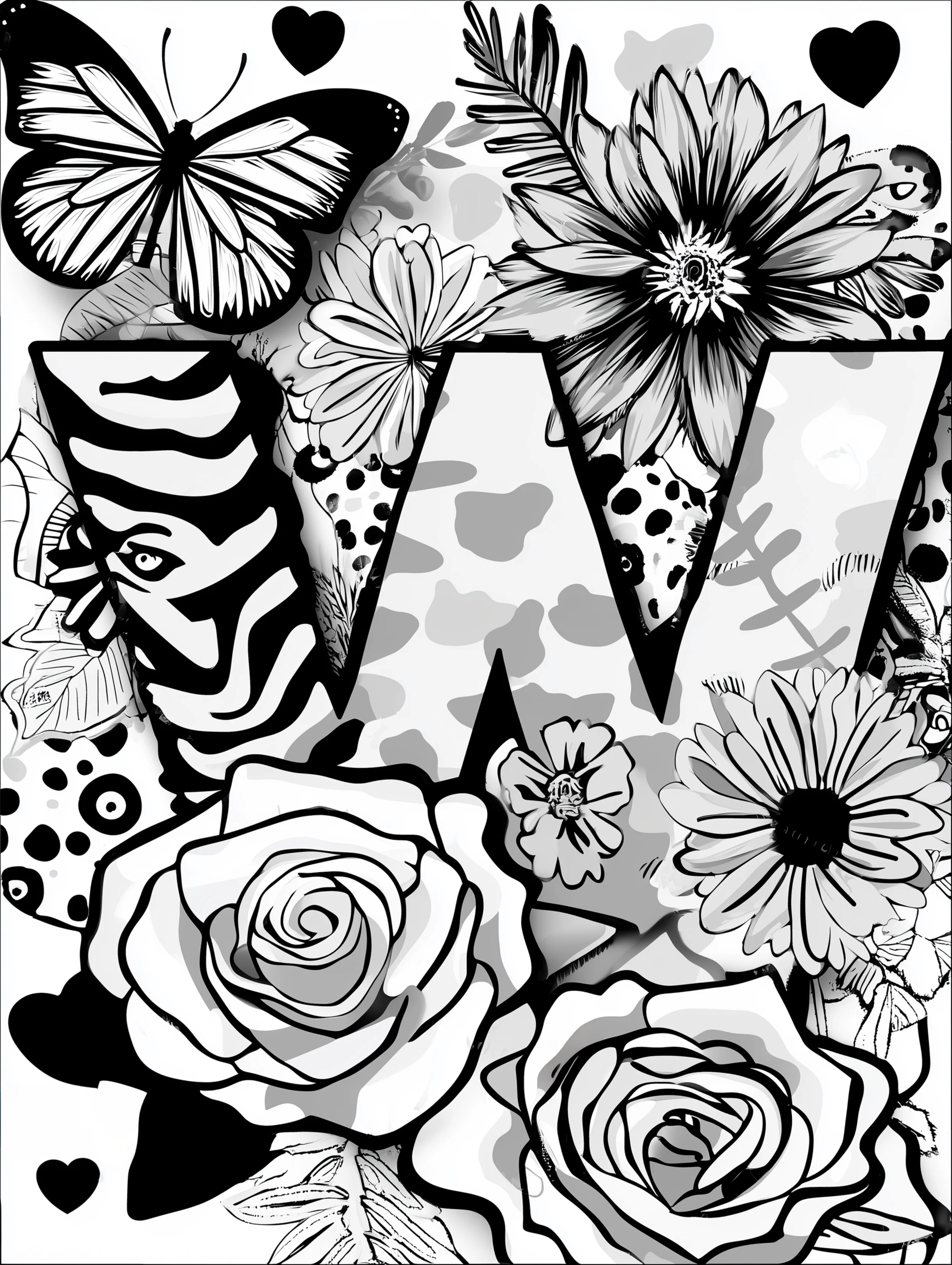 Free printable letter coloring page for adults featuring the letter W
